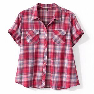 Eddie Bauer Red Plaid Short Sleeve Button Down Shirt 2XL | Classic Fit